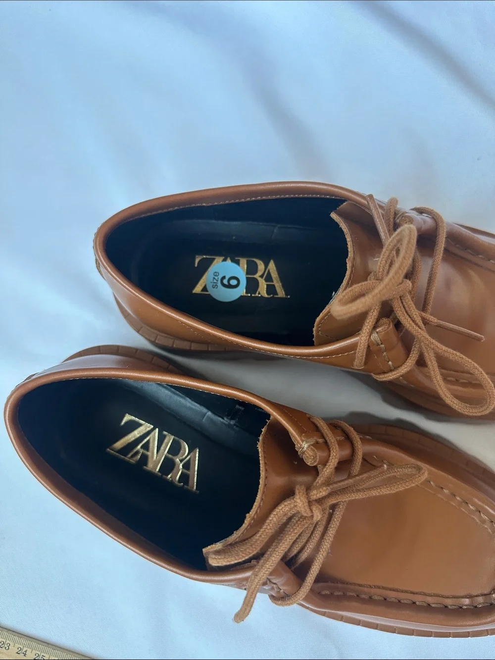 Zara Flat Platform Leather Loafers Brown Size 6 Preppy Modern Chunky